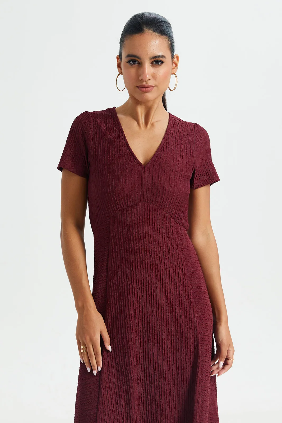 Women Burgundy V-Neck Dress sold by Redtag product image thumbnail 2