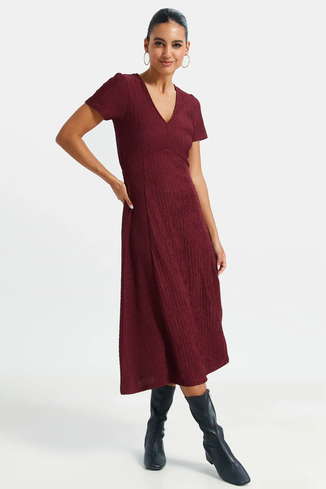 Women Burgundy V-Neck Dress sold by Redtag product image thumbnail 4