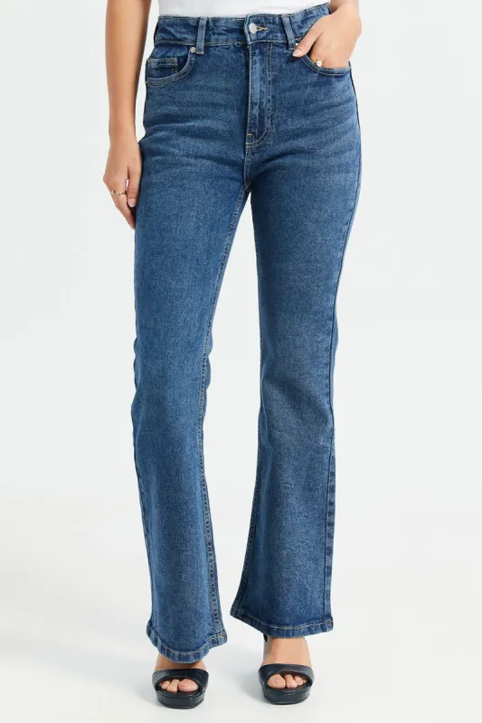 Women Blue Plain Flared Jeans sold by Redtag