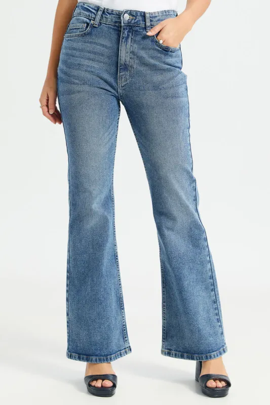 Women Blue Plain Flared Jeans sold by Redtag