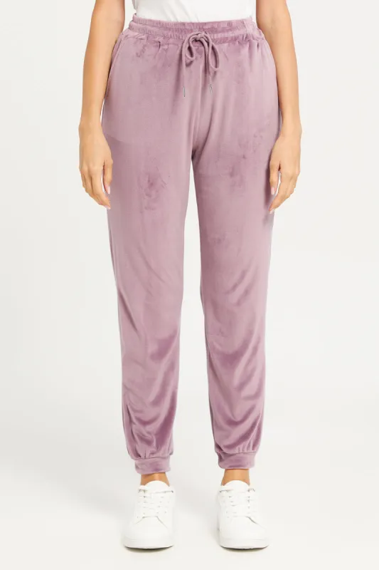 Women Mauve Velvet Jogger Sweatpants sold by Redtag