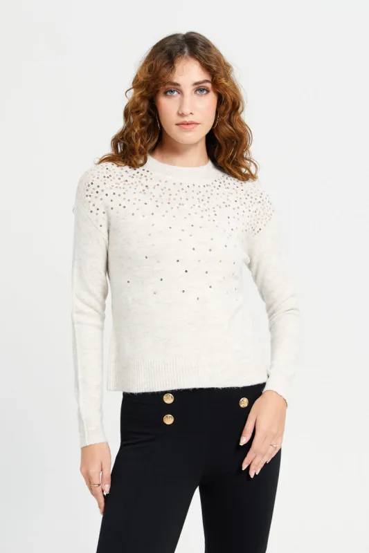Women Beige Embellished Pullover sold by Redtag
