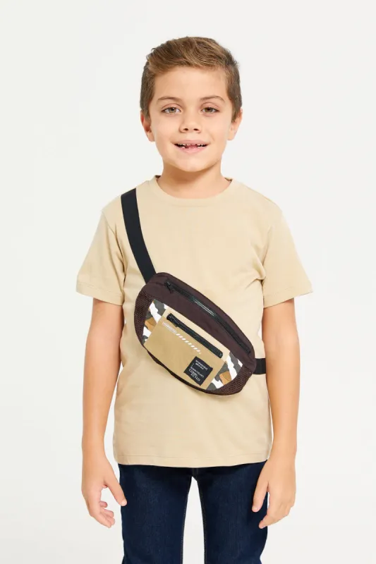 Boys Brown Plain T-Shirt With Bag sold by Redtag