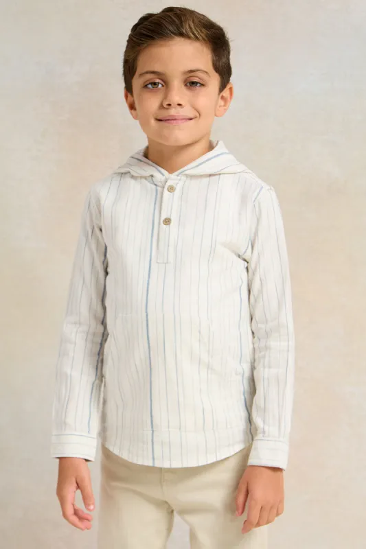 Boys White Striped With Hooded Shirt sold by Redtag