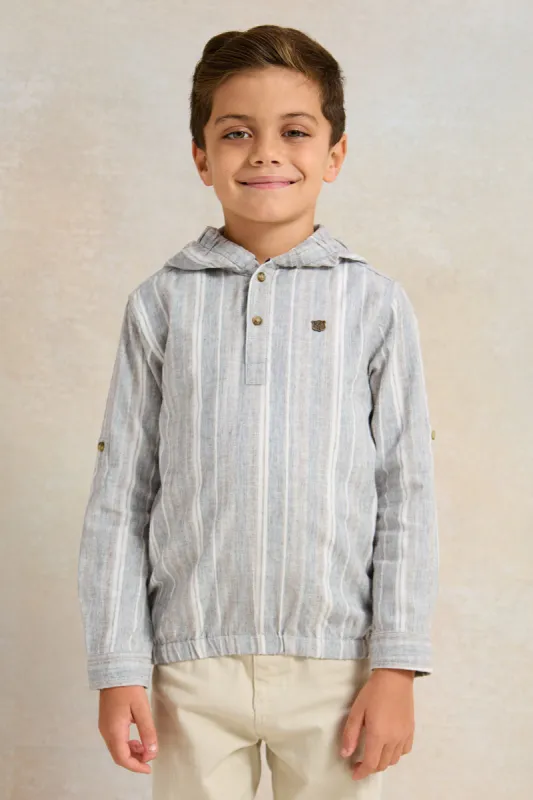 Boys Grey Striped With Hooded Shirt sold by Redtag
