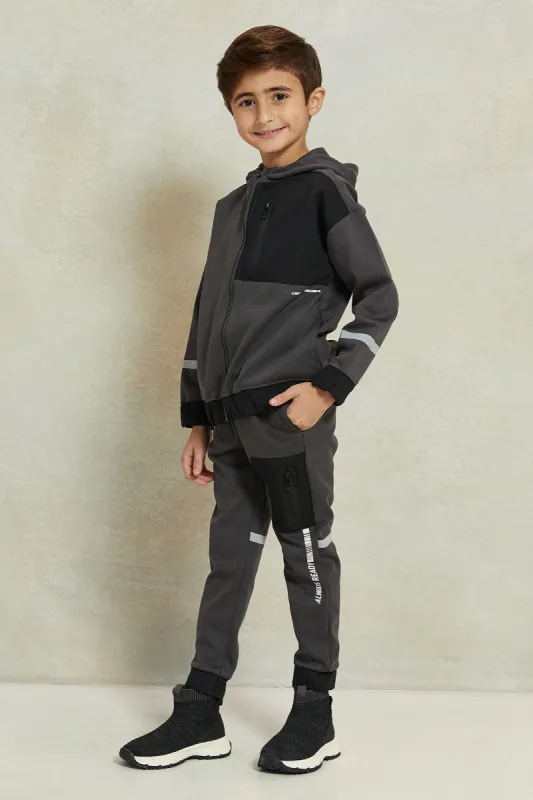 Boys Charcoal Paneled Zip Thru Hooded Jog Set (2 Piece) sold by Redtag