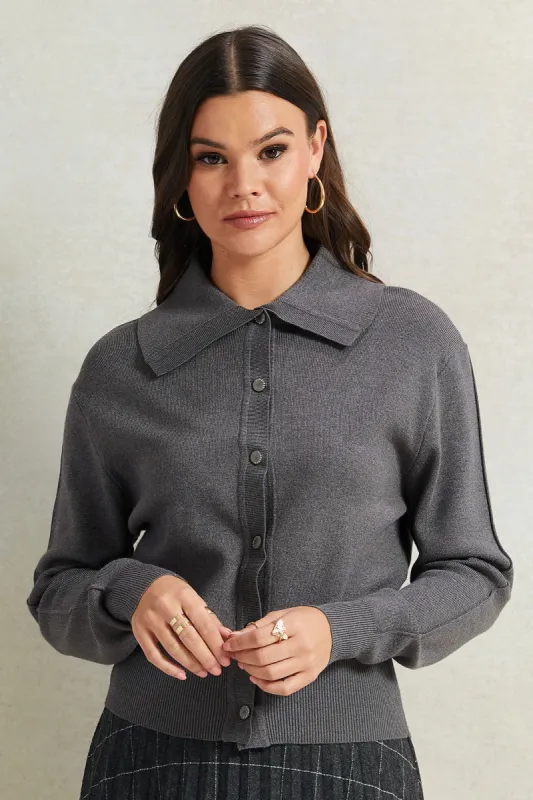 Women Charcoal Collared Cardigan sold by Redtag