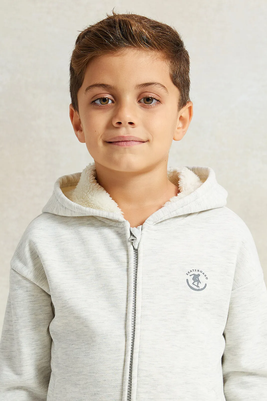 Boys Grey Fur Hooded Sweatshirt sold by Redtag product image thumbnail 4
