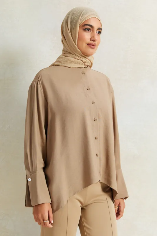 Women Beige Button Front Over Sized Blouse sold by Redtag