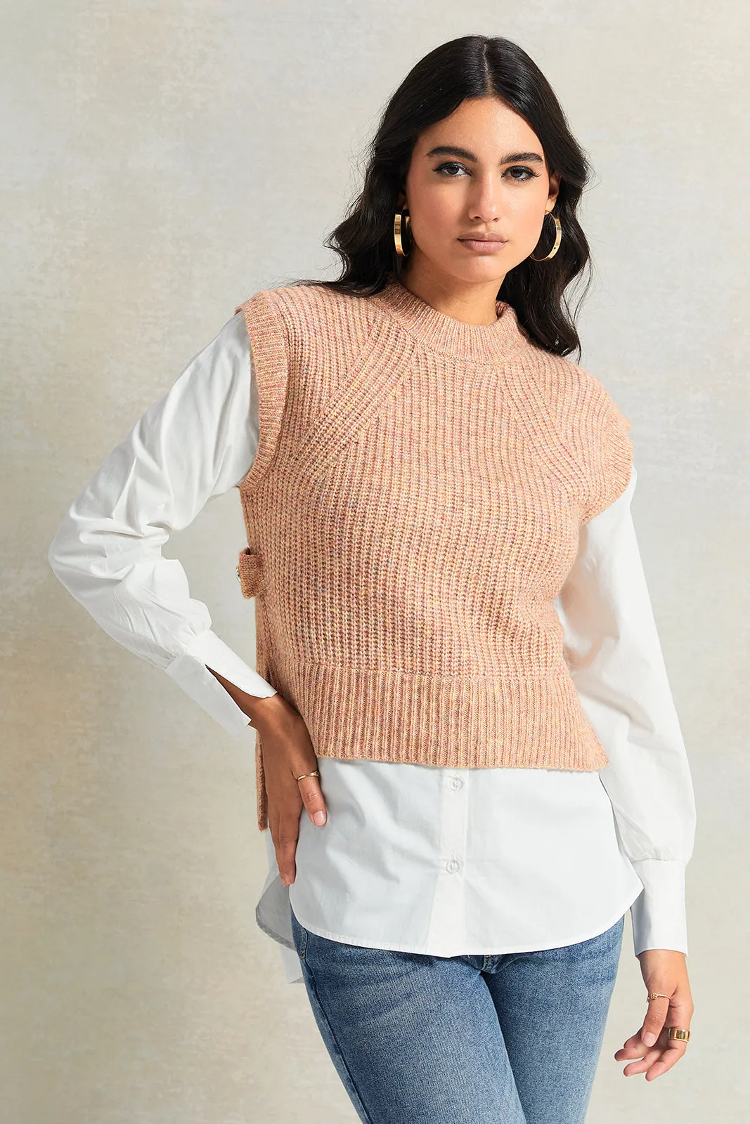 Women Beige And White Woven Twofer sold by Redtag