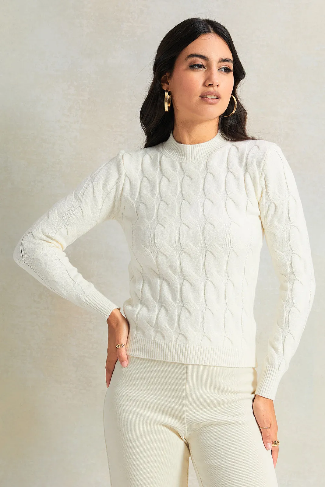 Women Ivory Textured Sweater sold by Redtag