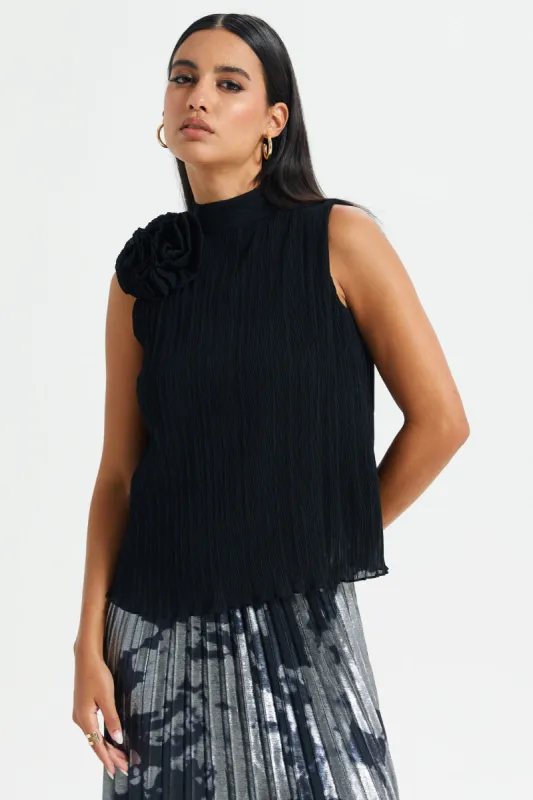 Women Black Corsage Sleeveless Blouse sold by Redtag