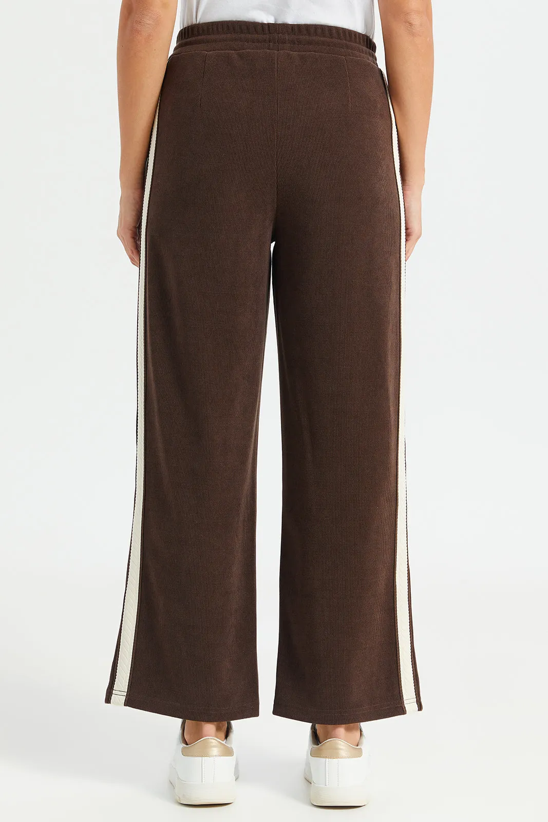 Women Brown Contrast Tape Wide Leg Pants sold by Redtag product image thumbnail 3