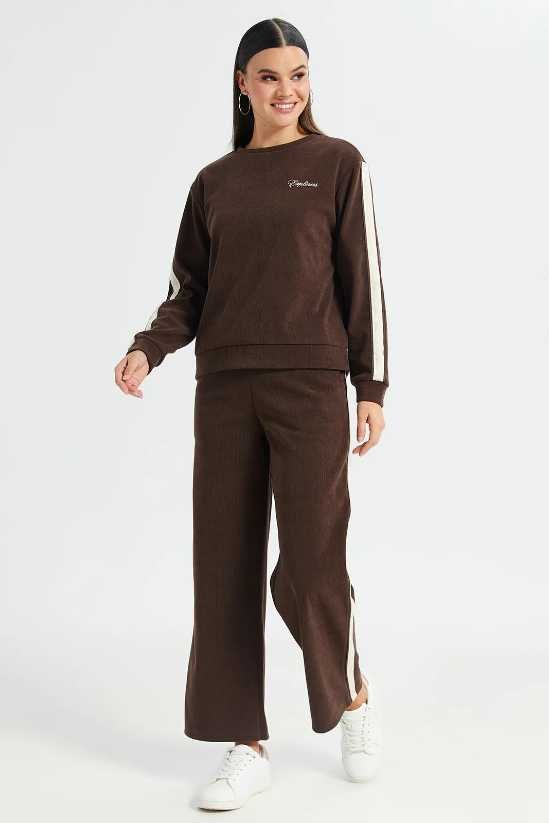 Women Brown Contrast Tape Wide Leg Pants sold by Redtag product image thumbnail 2
