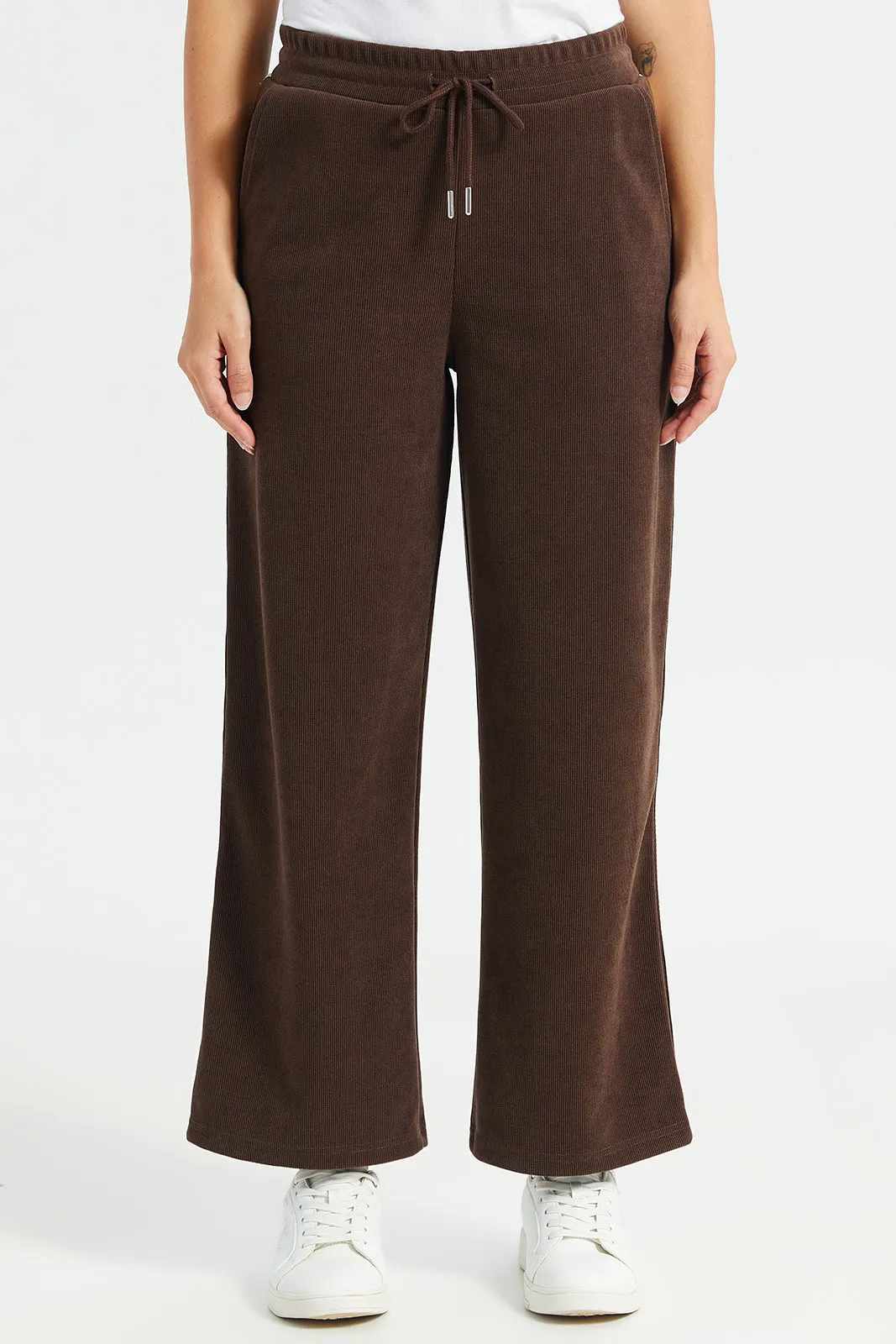 Women Brown Contrast Tape Wide Leg Pants sold by Redtag