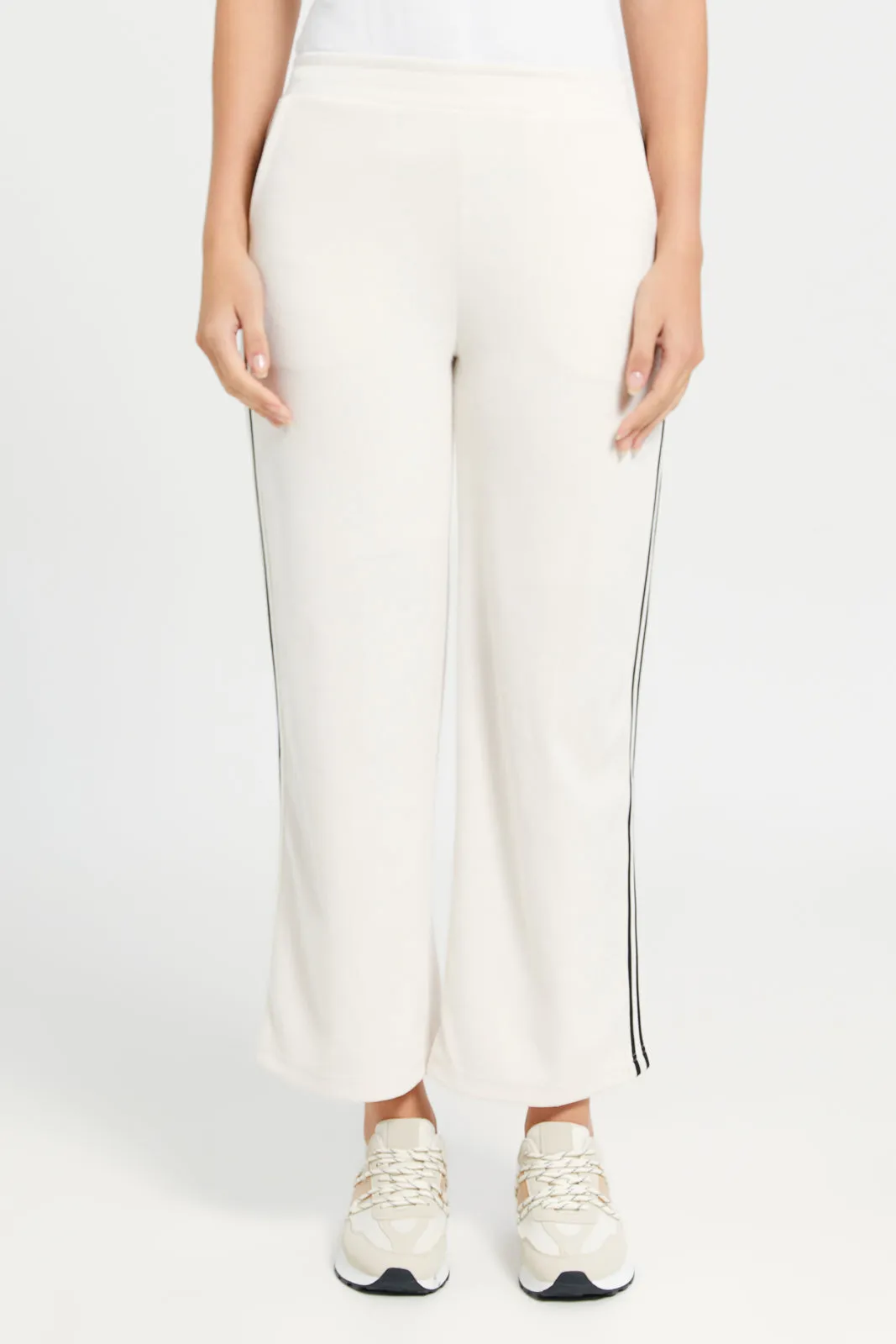 Women Ivory Active Pant With Tape Detailing sold by Redtag