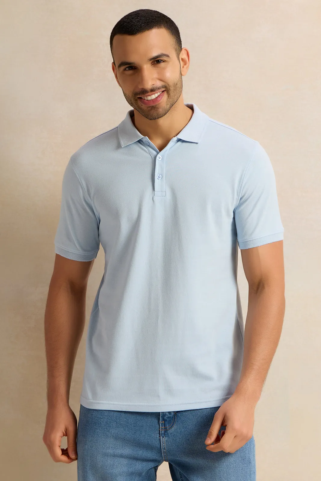 Men Blue Solid Polo Shirt sold by Redtag
