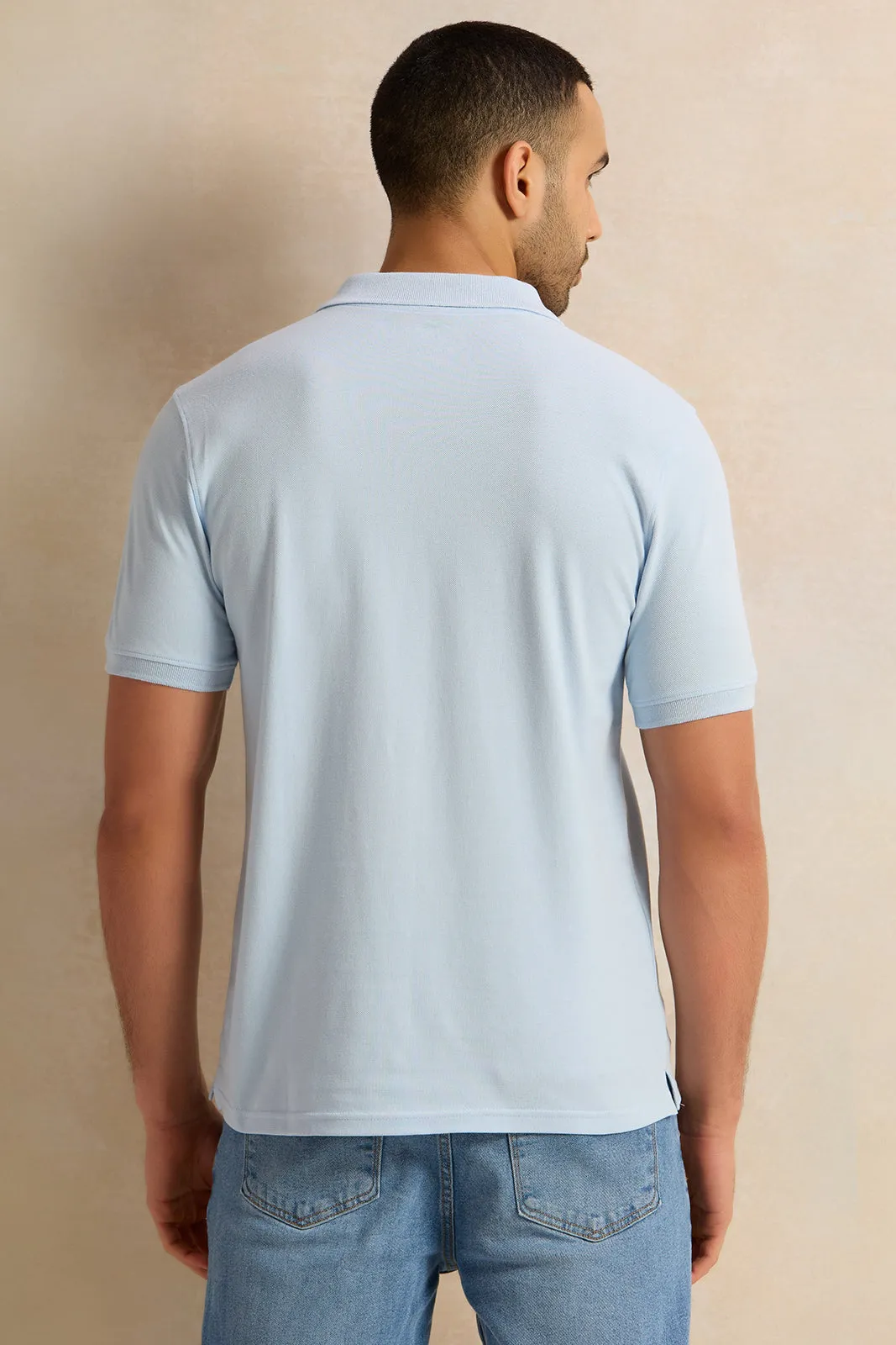 Men Blue Solid Polo Shirt sold by Redtag product image thumbnail 3