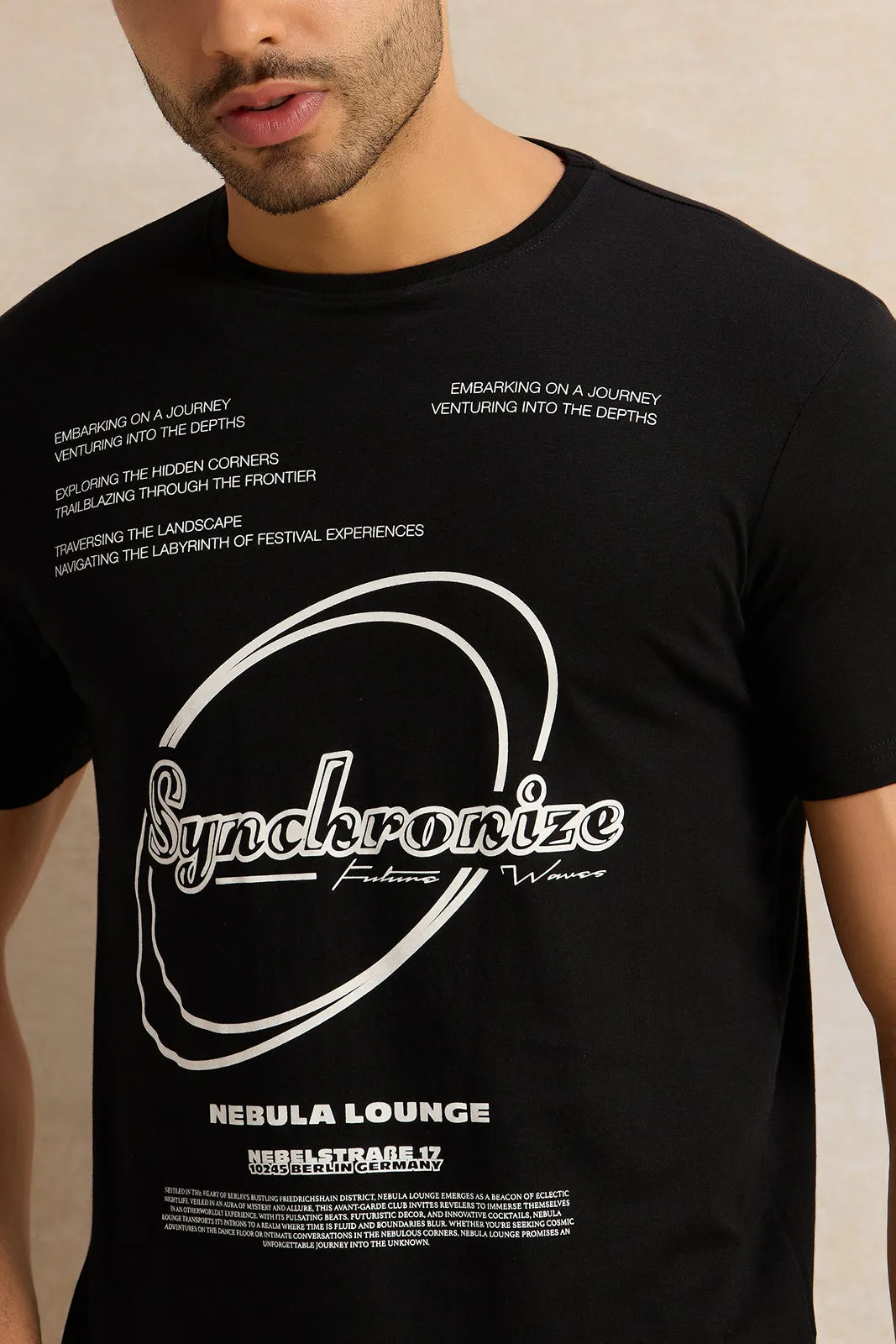 Men Black Graphic T-Shirt sold by Redtag product image thumbnail 4