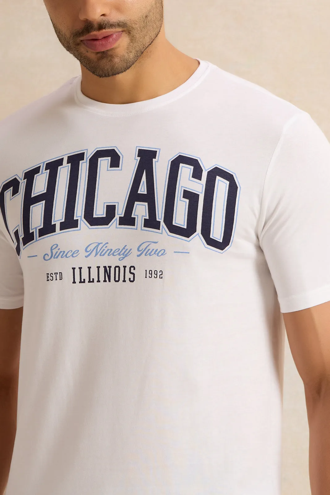 Men White Chicago Print T-Shirt sold by Redtag product image thumbnail 4