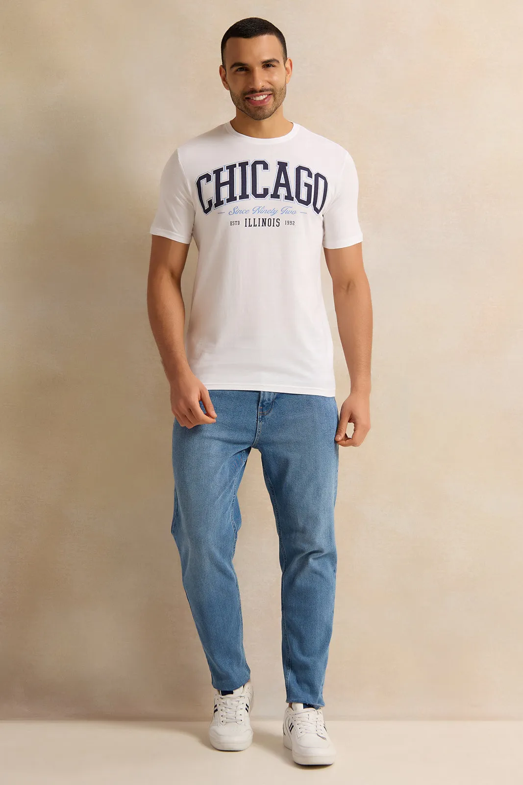 Men White Chicago Print T-Shirt sold by Redtag product image thumbnail 2