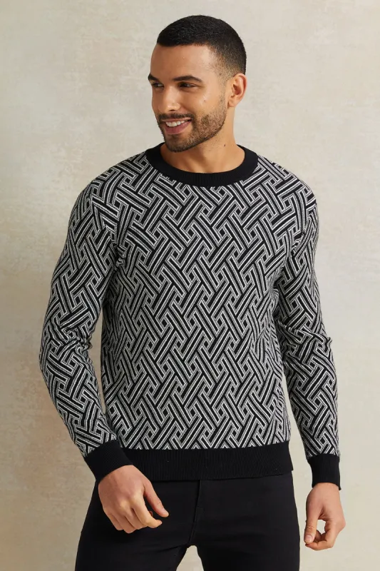 Men Black Knitted Pullover sold by Redtag