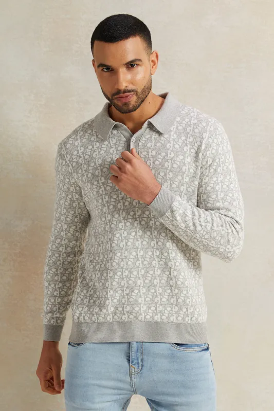 Men White And Grey Polo Collar Knitted Pullover sold by Redtag