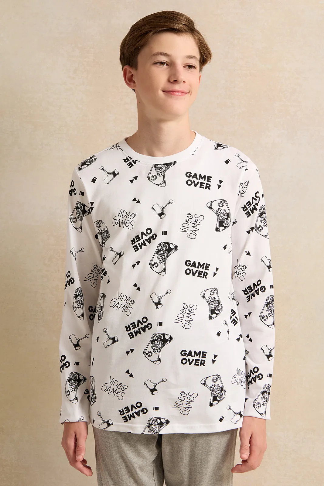 Senior Boys White And Grey Printed Pyjama set (2 Piece) sold by Redtag product image thumbnail 2