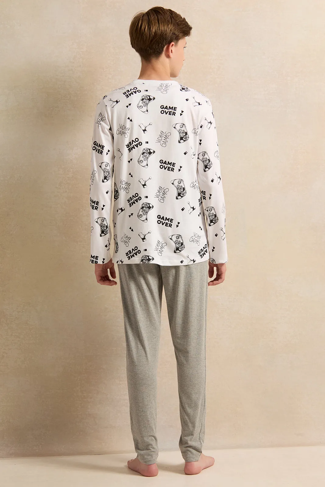 Senior Boys White And Grey Printed Pyjama set (2 Piece) sold by Redtag product image thumbnail 4