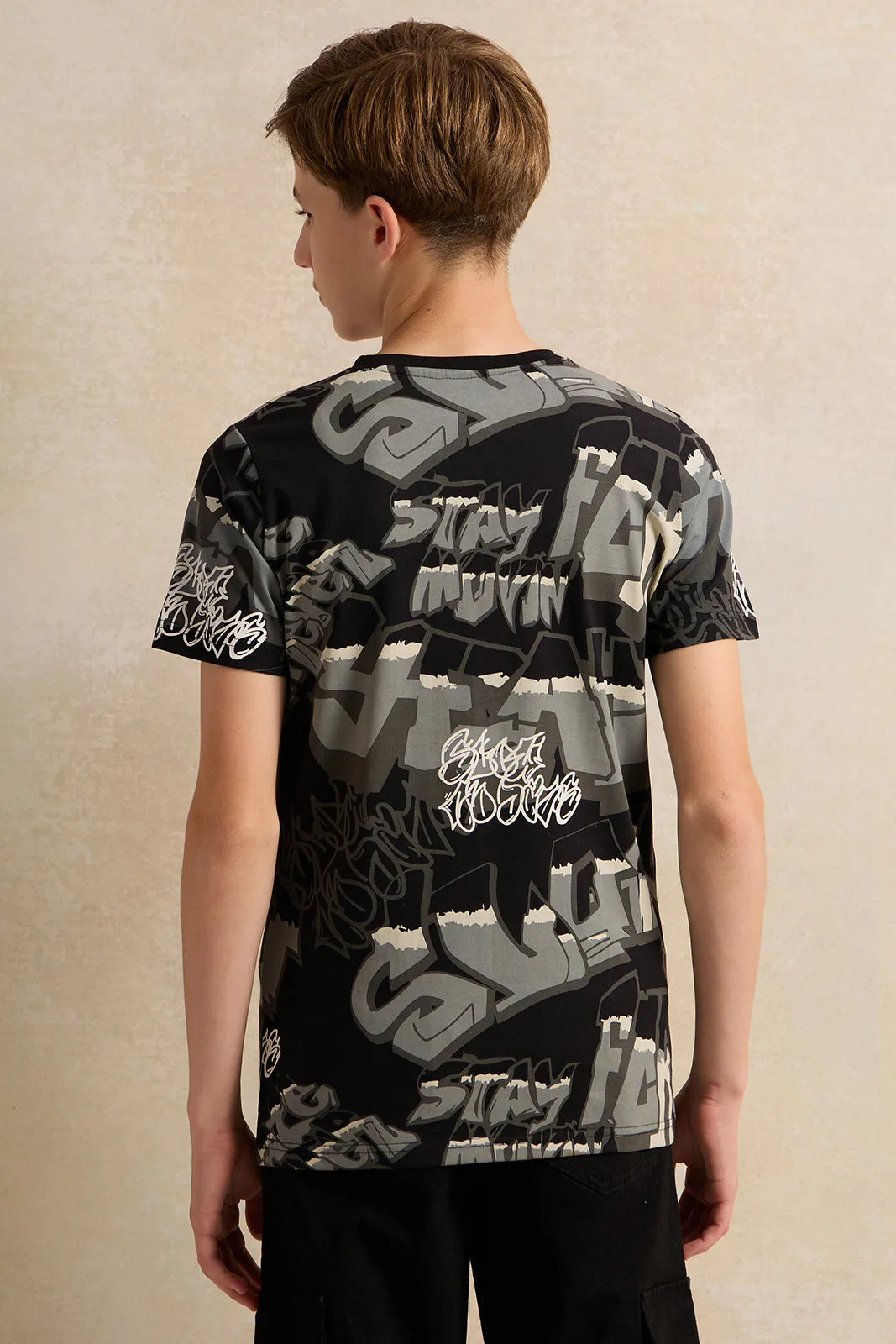 Senior Boys Black Printed T-Shirt sold by Redtag product image thumbnail 3
