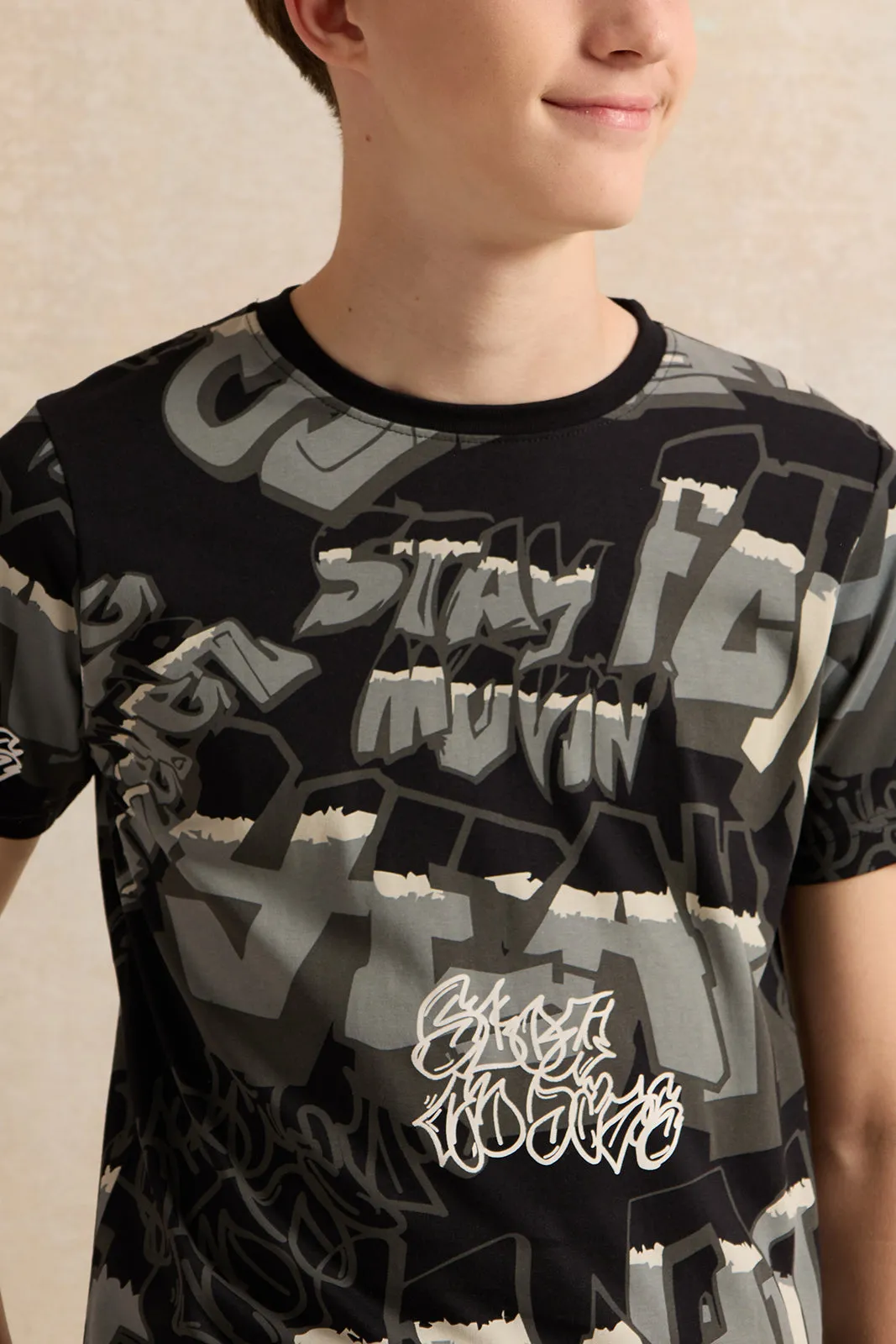 Senior Boys Black Printed T-Shirt sold by Redtag product image thumbnail 4