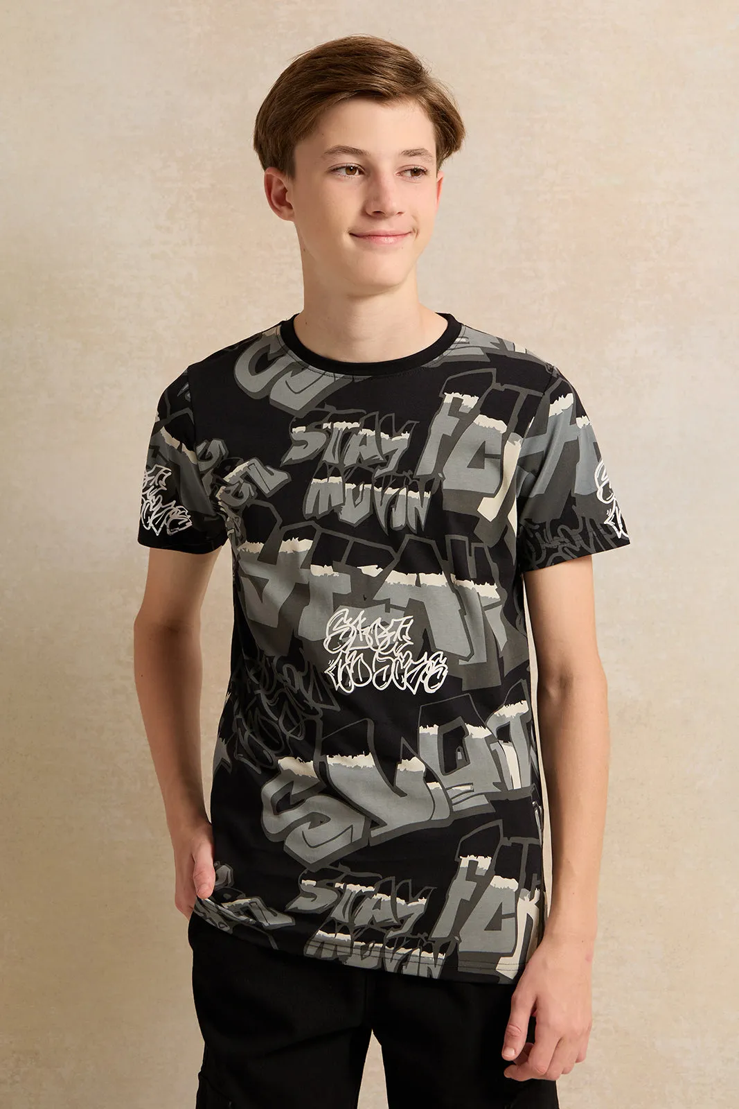 Senior Boys Black Printed T-Shirt sold by Redtag