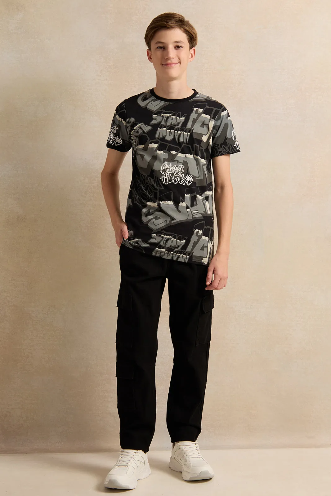 Senior Boys Black Printed T-Shirt sold by Redtag product image thumbnail 2