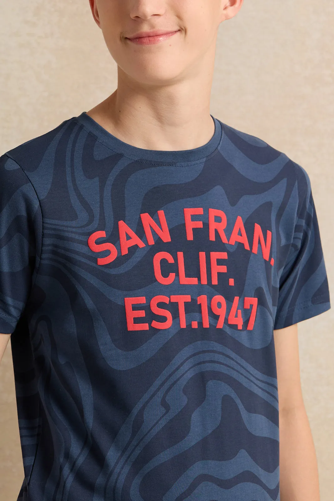 Senior Boys Navy Printed T-Shirt sold by Redtag product image thumbnail 4