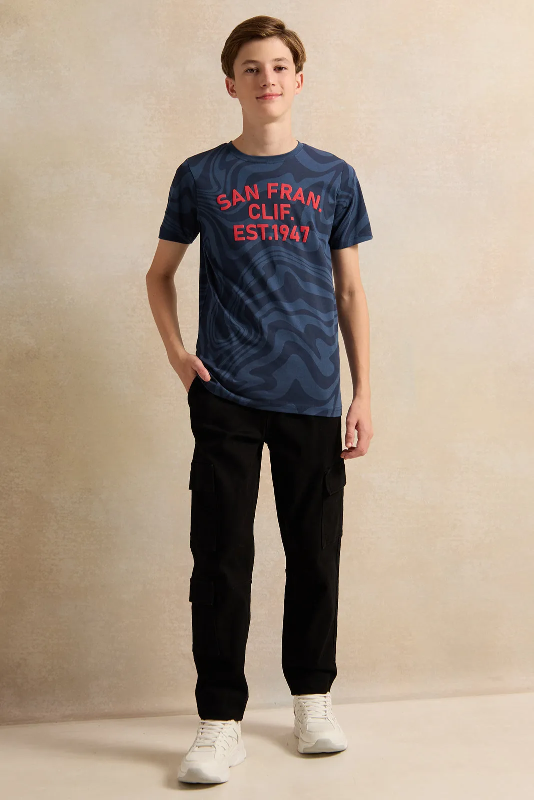Senior Boys Navy Printed T-Shirt sold by Redtag product image thumbnail 2