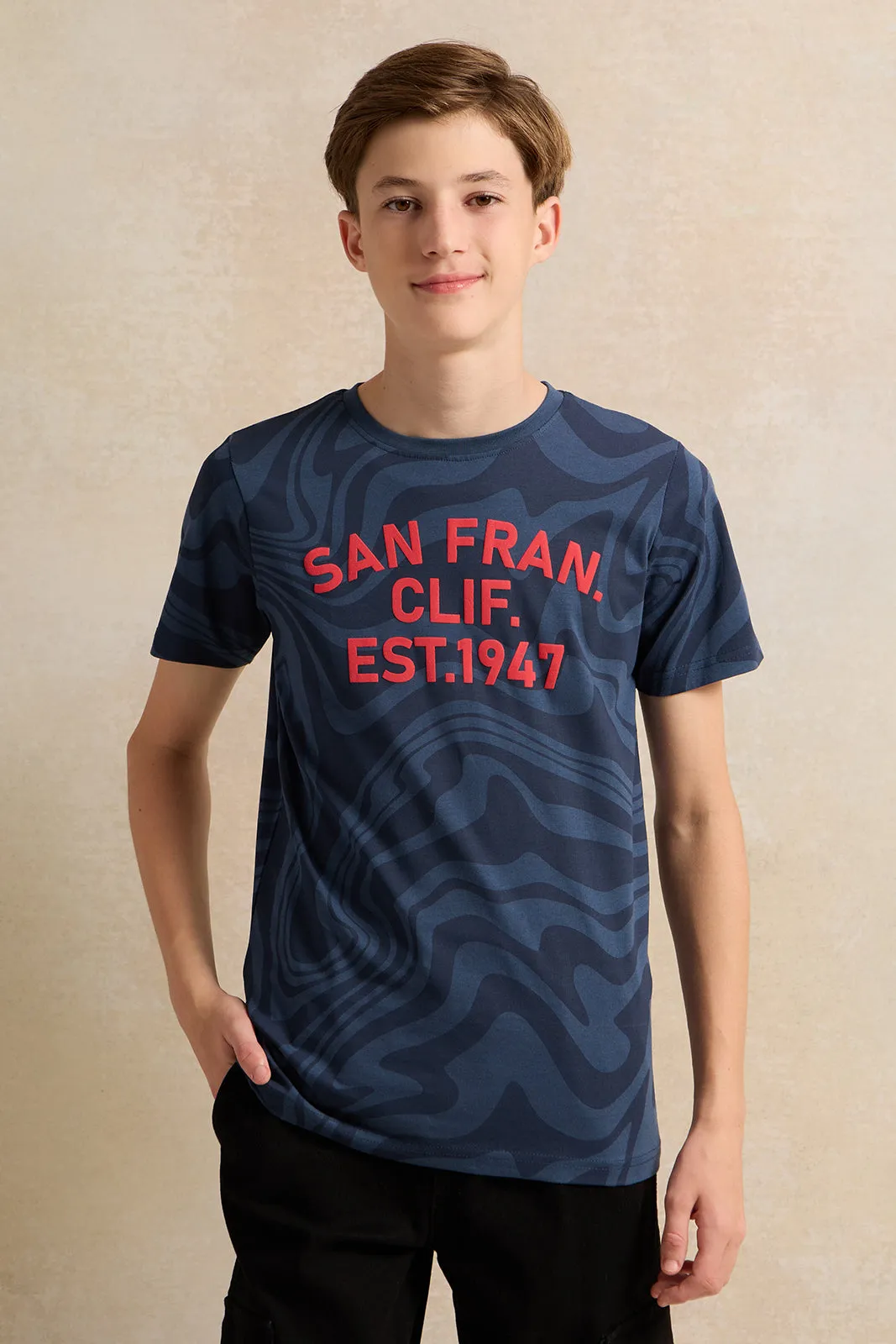 Senior Boys Navy Printed T-Shirt sold by Redtag