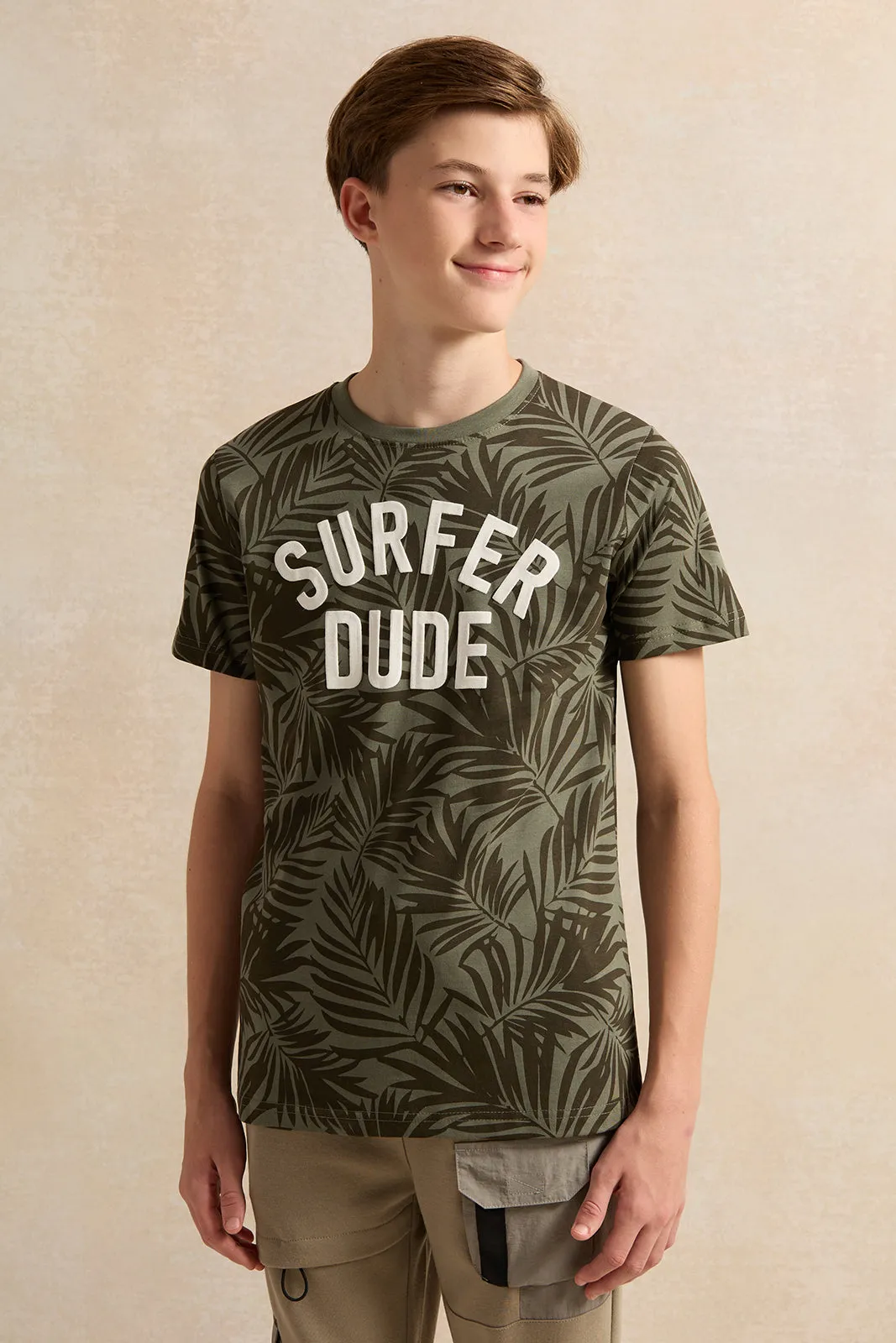 Senior Boys Olive Printed T-Shirt sold by Redtag