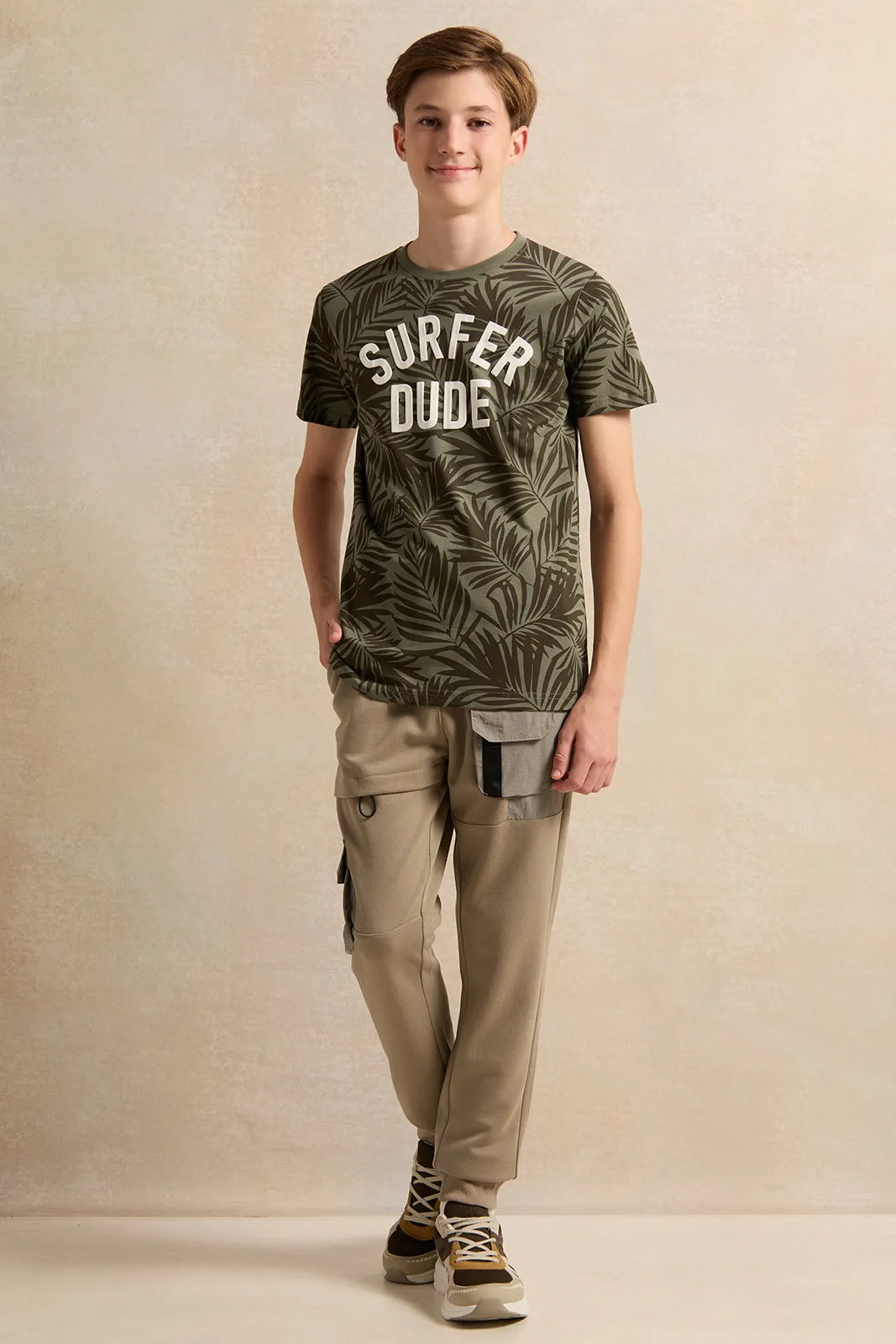 Senior Boys Olive Printed T-Shirt sold by Redtag product image thumbnail 2