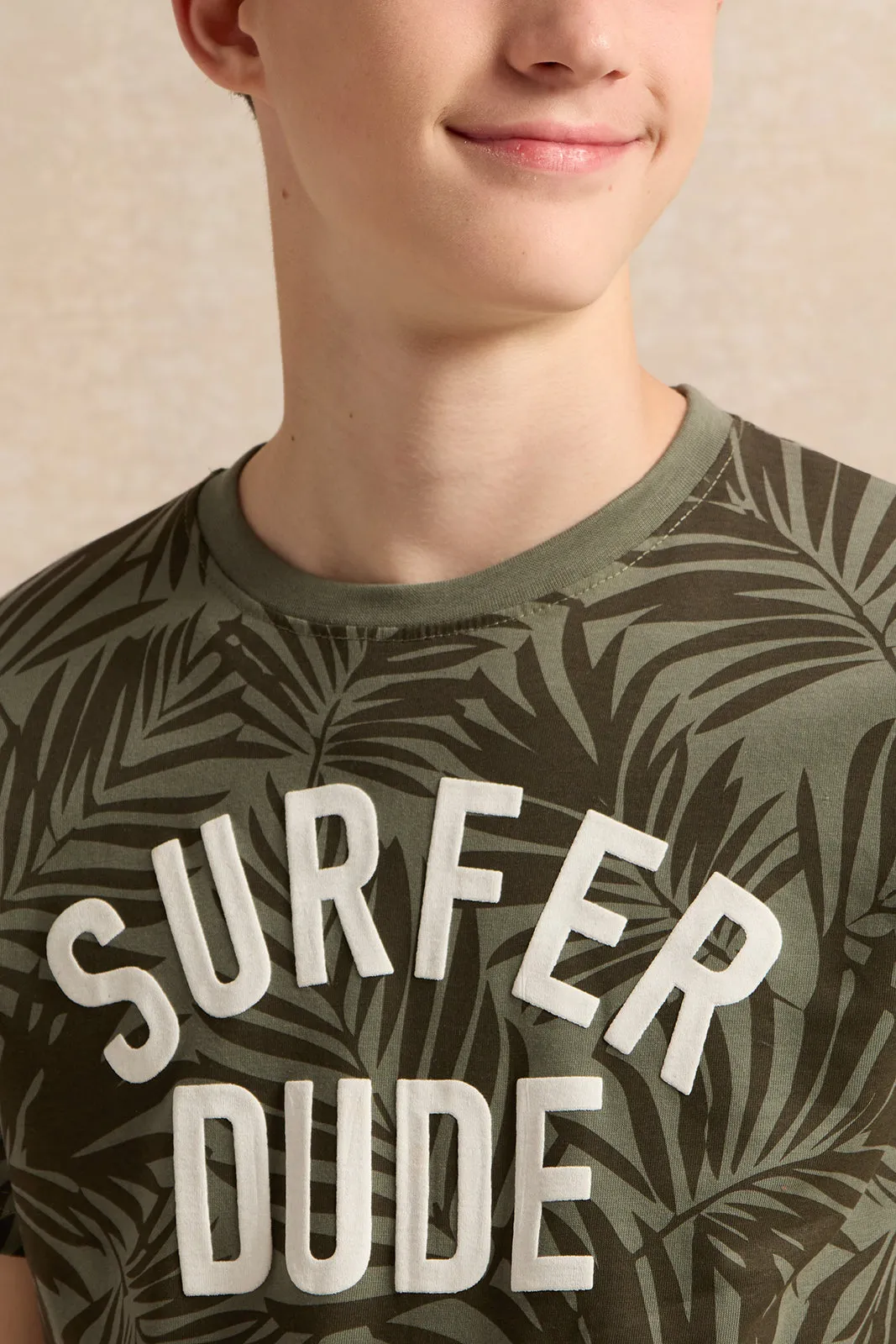 Senior Boys Olive Printed T-Shirt sold by Redtag product image thumbnail 4