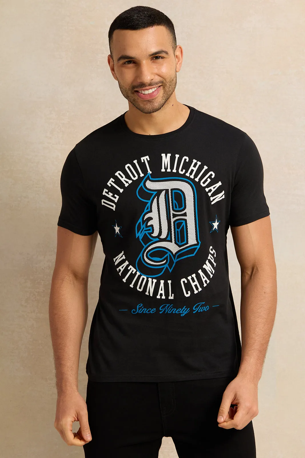 Men Black Printed T-Shirt sold by Redtag