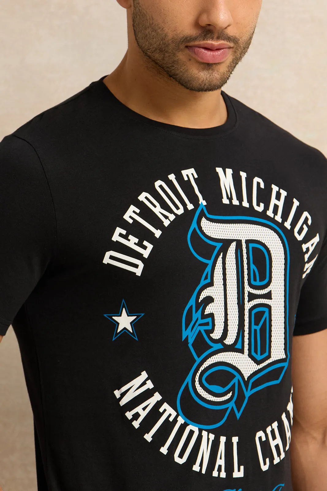 Men Black Printed T-Shirt sold by Redtag product image thumbnail 4