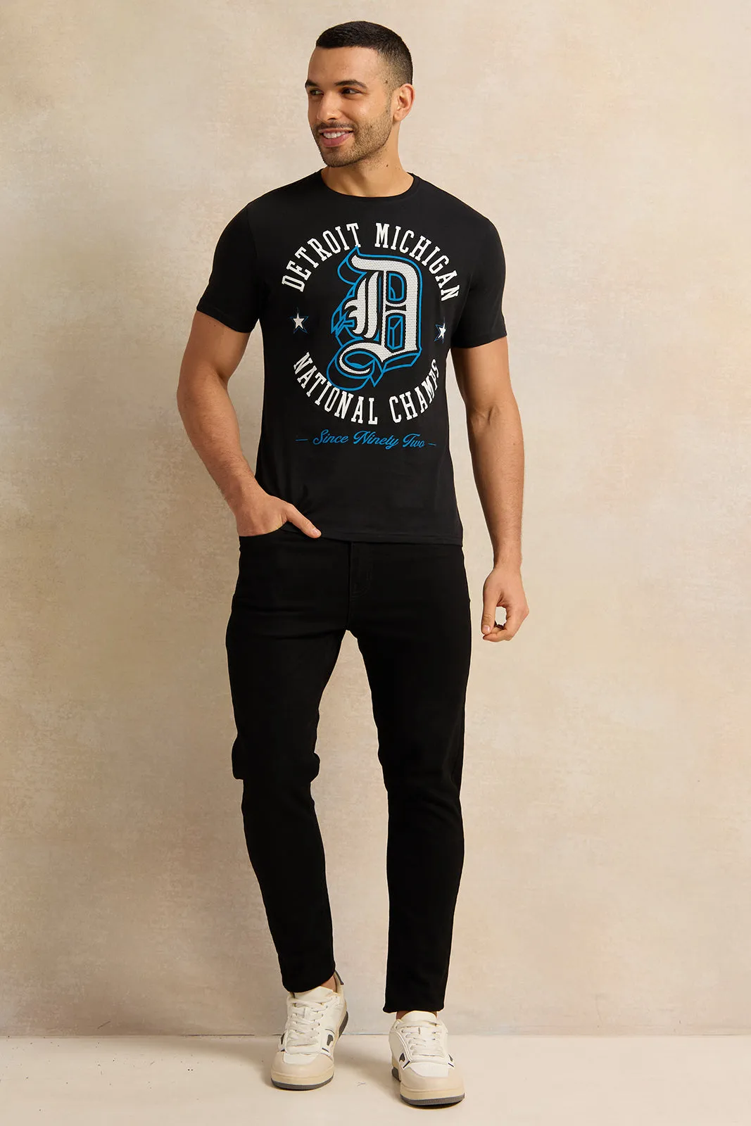 Men Black Printed T-Shirt sold by Redtag product image thumbnail 2