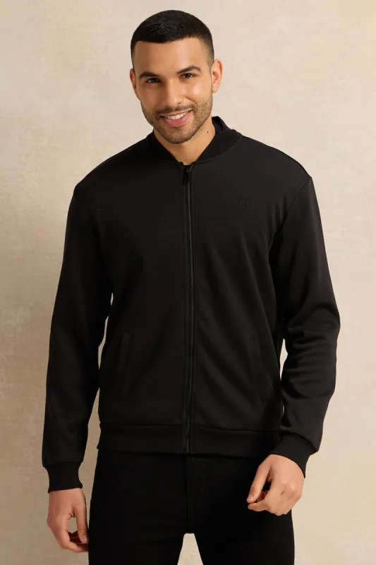Men Black Knitted Zip Thru Bomber Jacket sold by Redtag