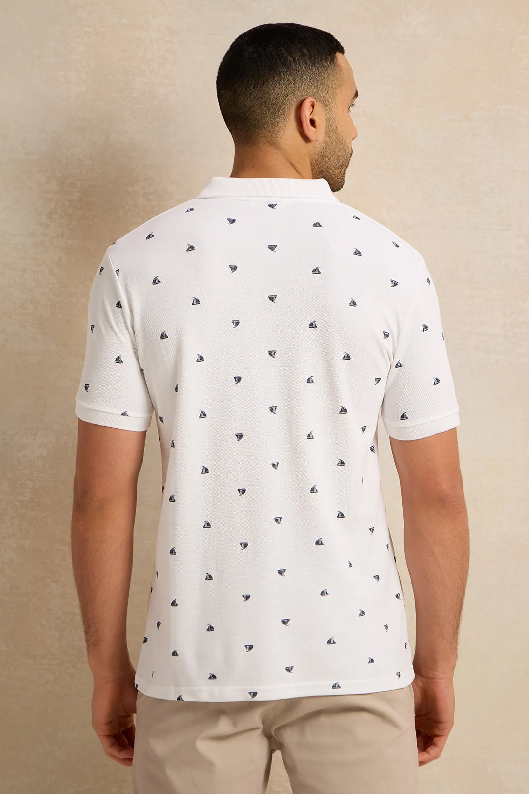 Men White All Over Print Polo Shirt sold by Redtag product image thumbnail 3