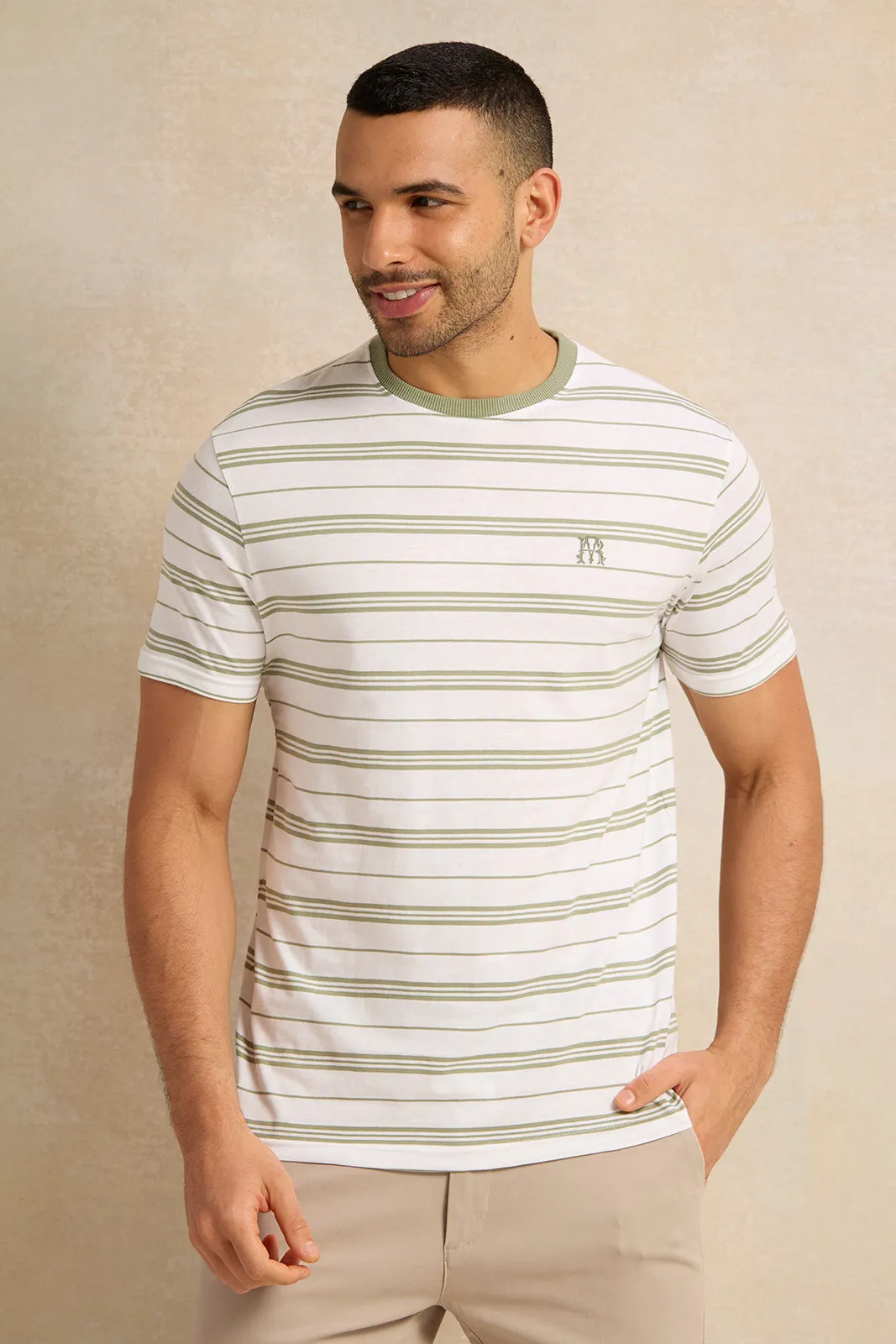 Men Ivory Striped T-Shirt sold by Redtag