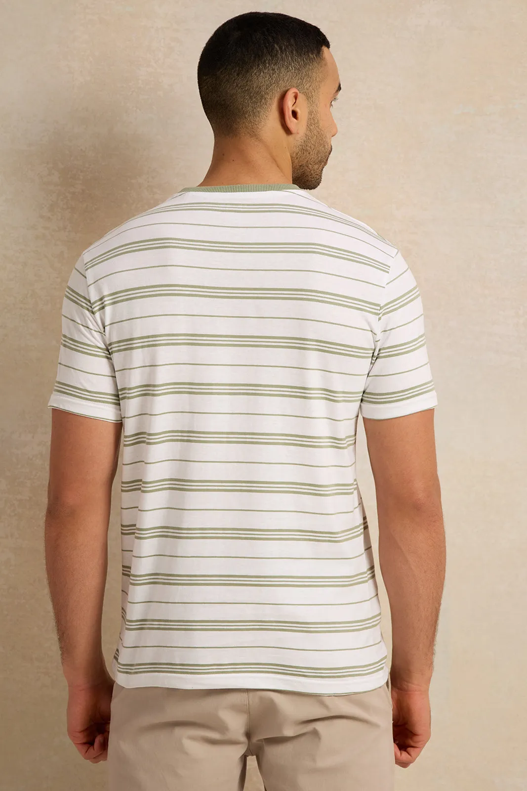 Men Ivory Striped T-Shirt sold by Redtag product image thumbnail 3