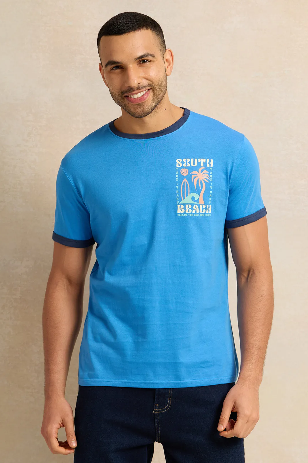 Men Blue Graphic T-Shirt sold by Redtag