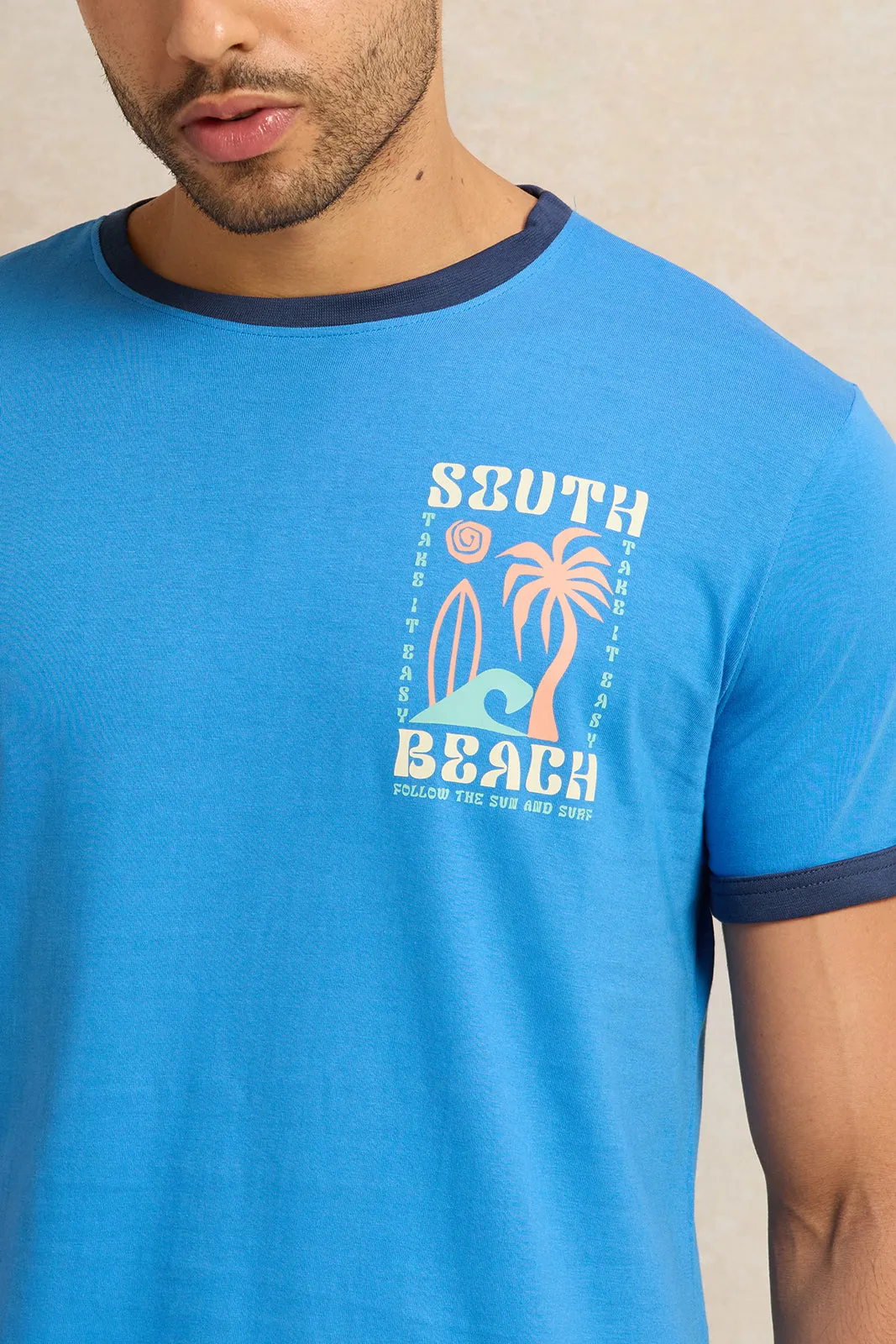 Men Blue Graphic T-Shirt sold by Redtag product image thumbnail 4