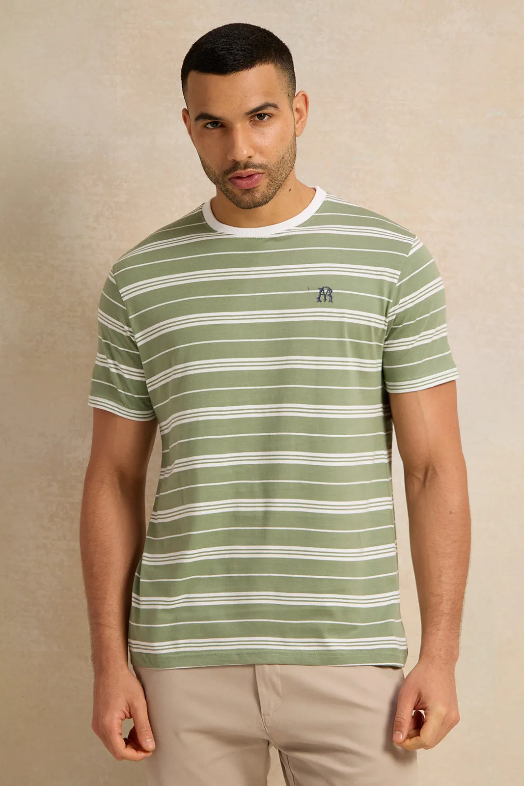 Men Green Striped T-Shirt sold by Redtag