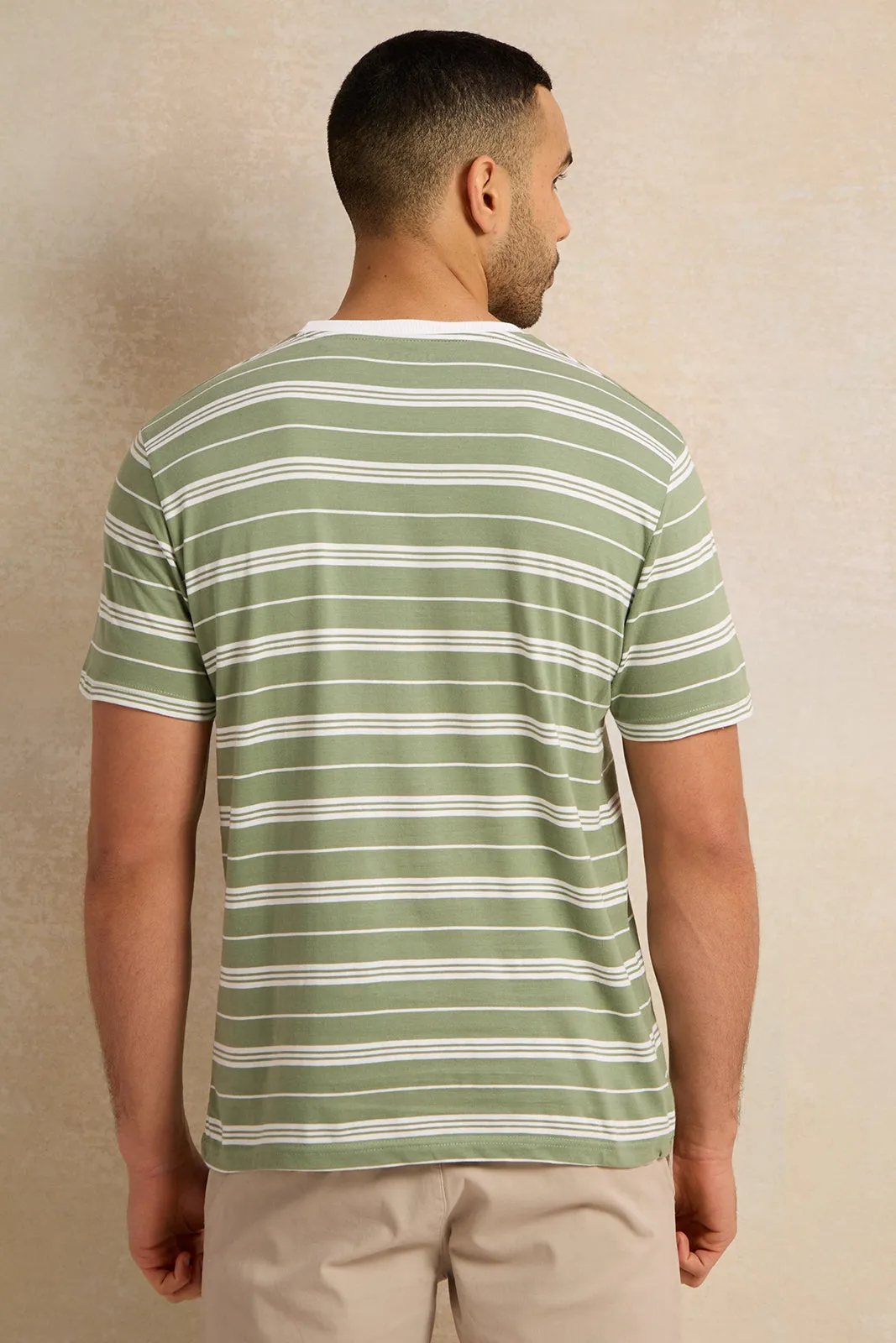 Men Green Striped T-Shirt sold by Redtag product image thumbnail 3